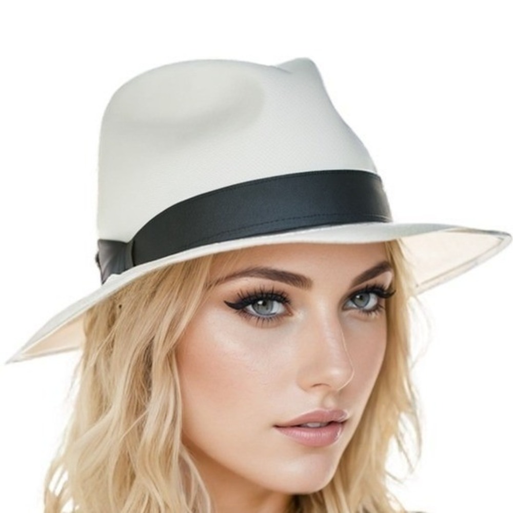 Rag & Bone Women Panama Sun Hat M/L Off White Straw Fedora Summer Beach NWT